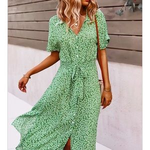 Flower print midi dress green